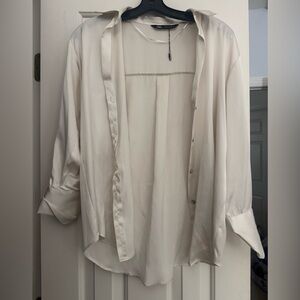 Zara Ivory Satin Button-Front Top